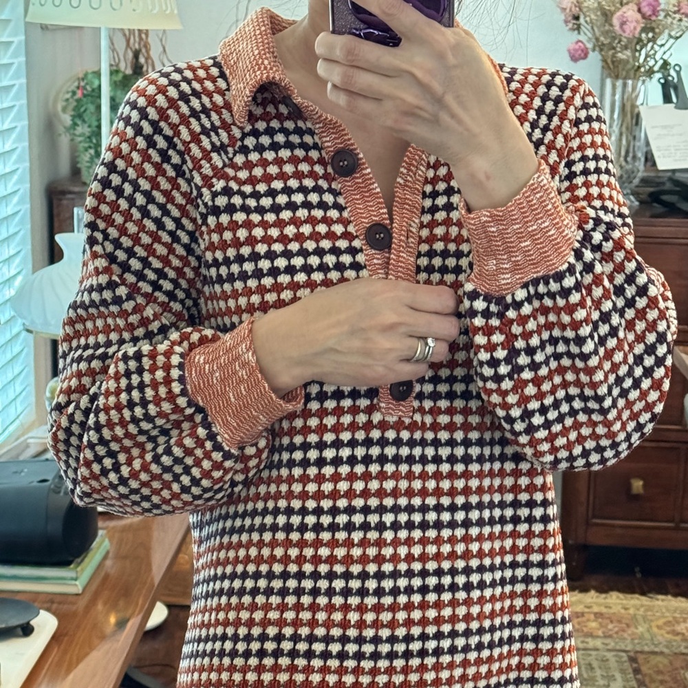 Free People Orange/Purple Chenille Knit Houndstooth Checkered Patterned Dress XS - Picture 5 of 15